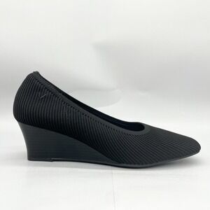 Vivaia Womens 41.5‎ 10.5 Margot Wedge Pump Black Knit Square Toe Slip On Heels